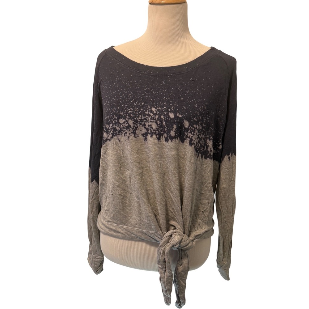 SOCIALITE distressed Tie Front‎ Long Sleeve Tie Dye Bleach Splatter Top Size M